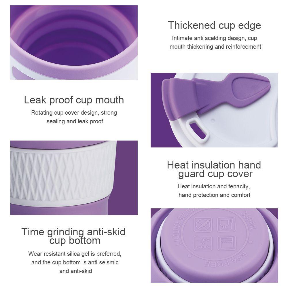 350ML Lebensmittelqualität Reise Camping Outdoor Trinkfaltbecher Zusammenklappbarer Silikonbecher Tee Kaffeetassen mit Deckel