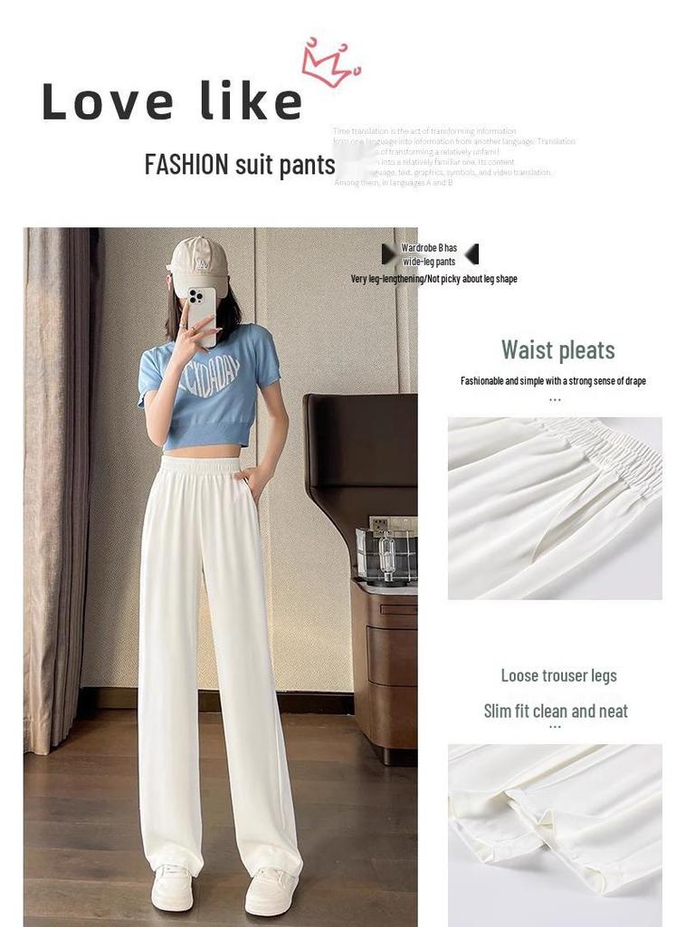 Women's Summer High-Waisted Black Wide-Leg Floor-Length Pants