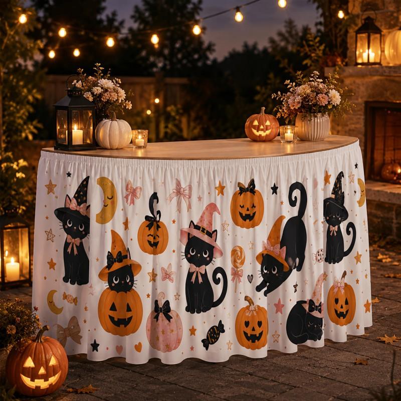 Halloween Table Skirt Round Party Dessert Buffet Decor Home Decoration Printed Fabric Cover