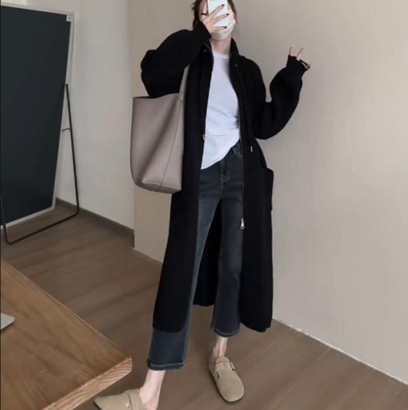 Autumn and winter new design stand-up neck knitted cardigan women's fashion long zipper sweater jacket