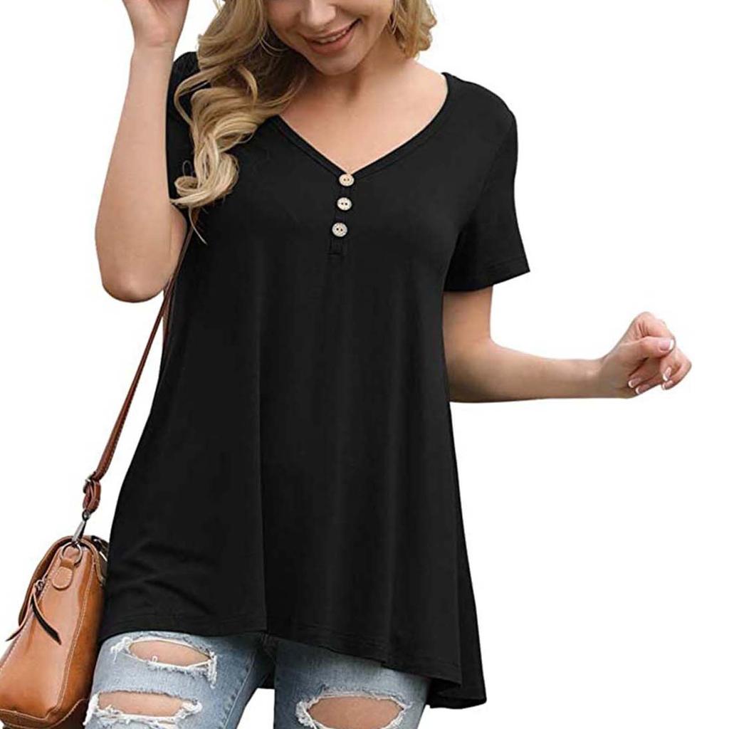 Dámská módní halenka s límečkem do V s krátkým rukávem pro snadný volný čas