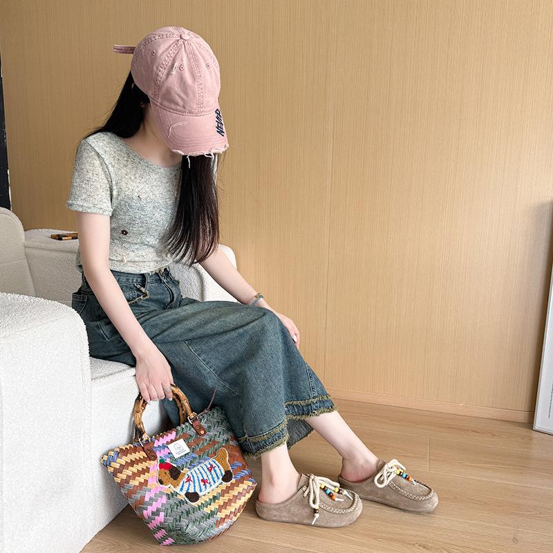 Retro kangaroo shoes Korean lace-up cool slippers 2025 summer new versatile cool slippers versatile thick-soled cool slippers