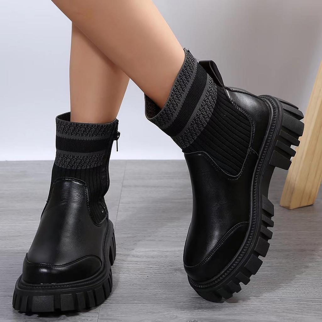 2025 Thick Sole Martin Boots Women's Plus Size Warm Knitted Platform Martin Boots New Plus Size