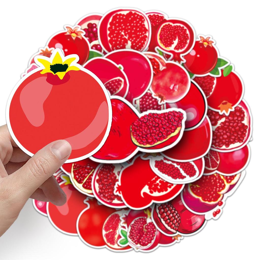 50 Cute Cartoon Pomegranate Stickers - Waterproof Fruit Graffiti for Suitcases and Journals