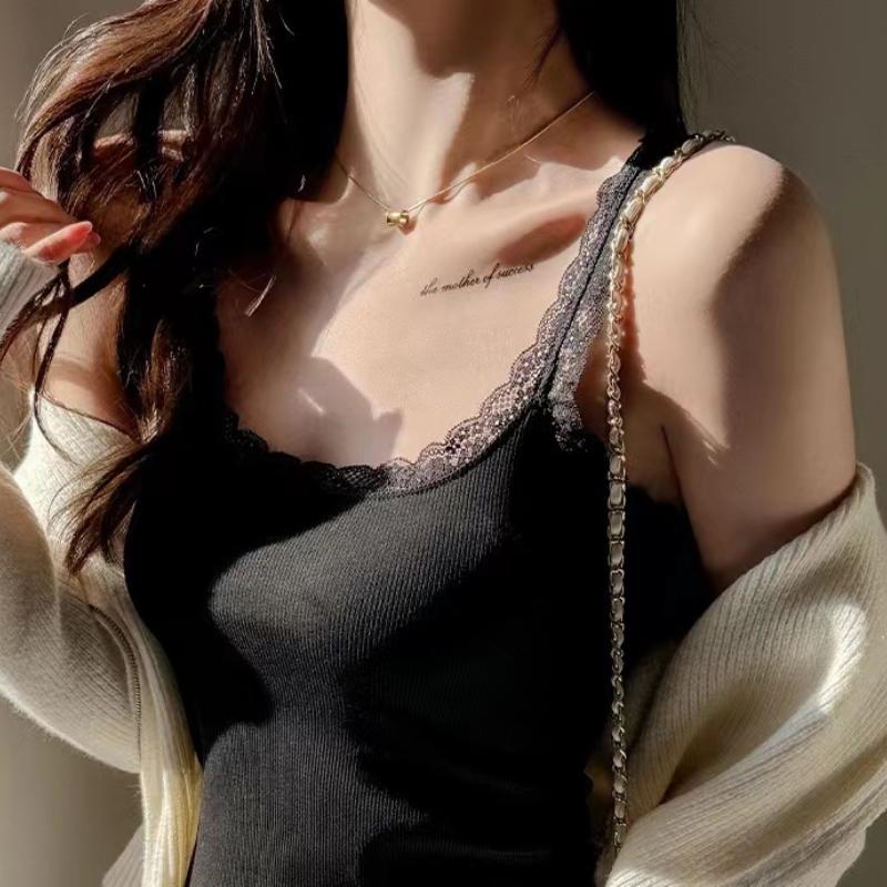 Women's Modal Slim Fit Sleeveless Bottoming Shirt with Lace Edge - Scoop Neck, Thin Section for Spring and Summer