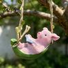 Resin Animal Figurine Hanging Pig Figurine, Cute Piggy Lying in Hammock Reading Home Decor Book Ornament, Waterproof Sculpture for Indoor Outdoor