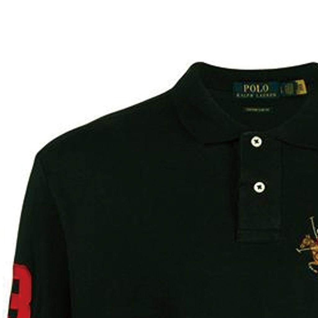 Polo Ralph Lauren Letter Knight Pattern Button Long Sleeve Polo Shirt Men tops Black 710814769-001