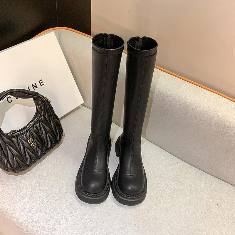 Long Boots Women's New Women's Autumn and Winter Heightening Zipper Versatile Thick-soled Thin Boots High Boots But Knee Women's Boots