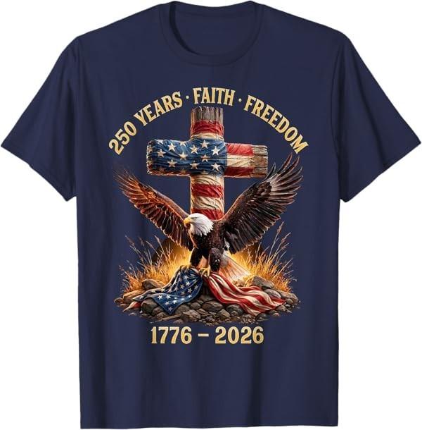 1776-2026 Eagle 250 Years of Freedom Patriot American T-Shirt S