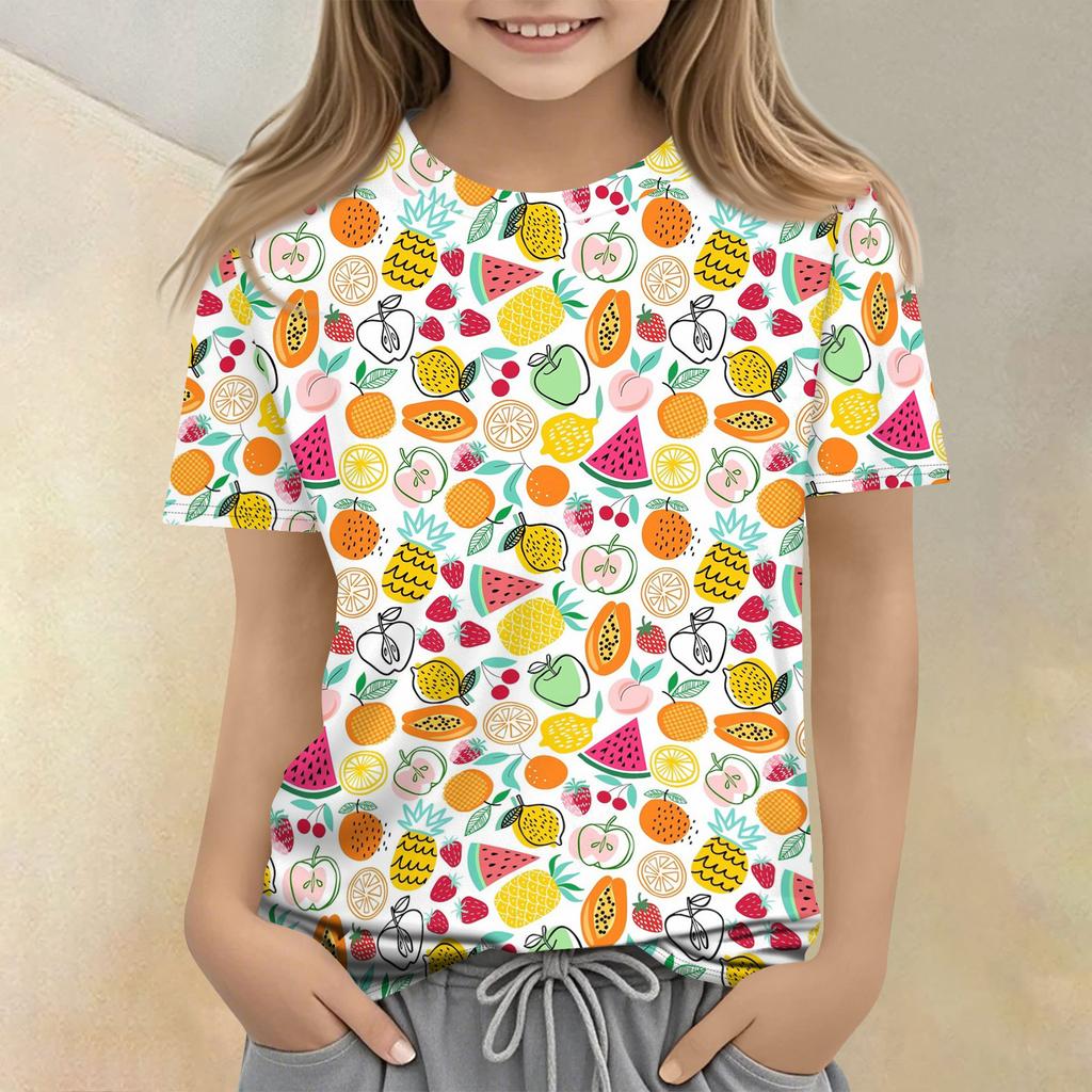Children's Printed Round Neck Short Sleeved Casual T-shirt