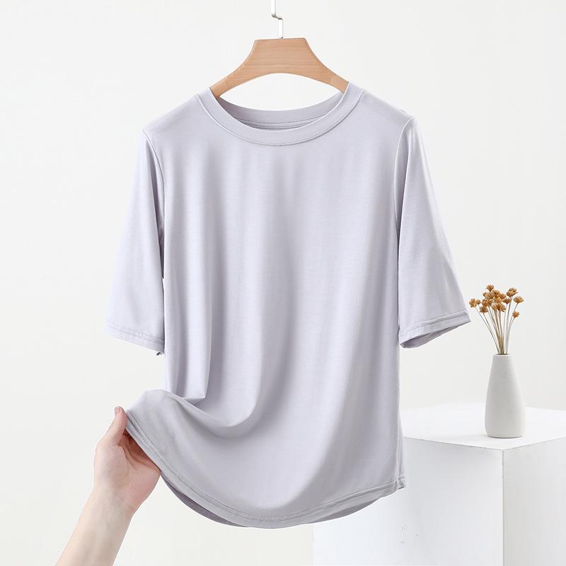 2025 Silk Summer Breathable Women's Slimming Five-Sleeve Round Neck T-Shirt