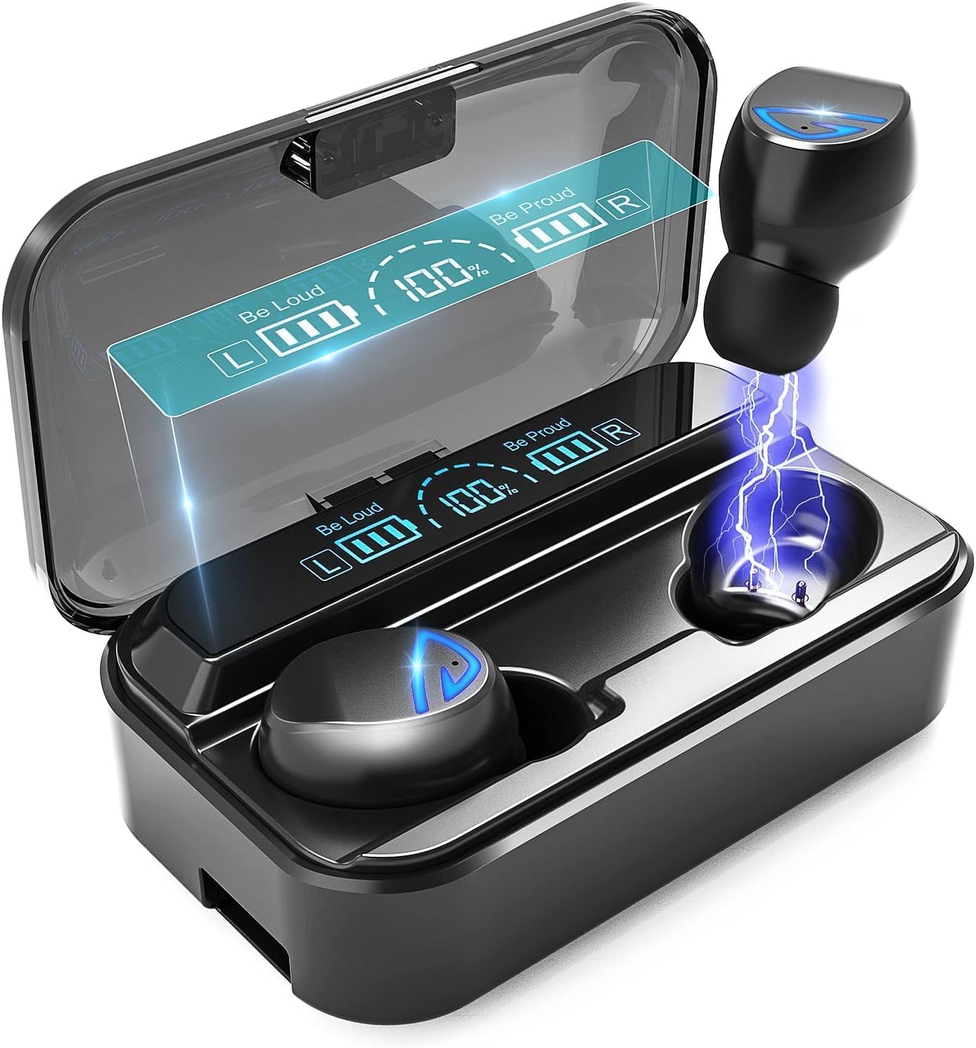 

True Wireless Bluetooth Earbuds with 2200mAh Charging 12 Hours Playtime per Hours Playtime Latest Bluetooth 3D Stereo AAC Noise Automatic LED Battery