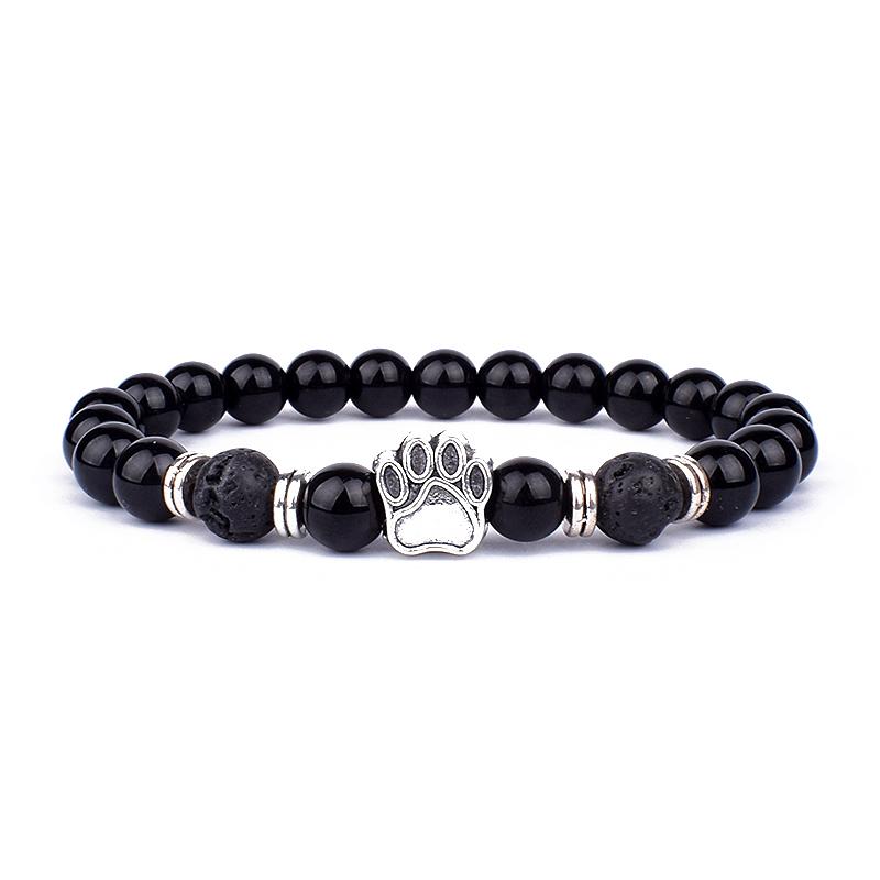 Vintage Lion Head Beaded Bracelets Men Obsidian Lava Stone Dog Paw Charm Bracelets & Bangles for Women Friendship Jewelry Gift