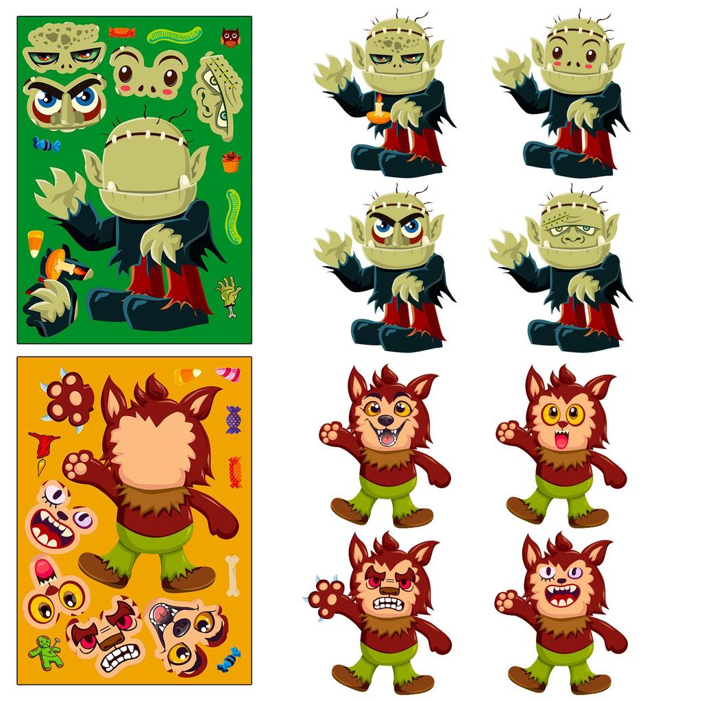 Halloween Face-changing Sticker Cartoon Character Puzzle Sticker Kids Fun Waterproof Sticker