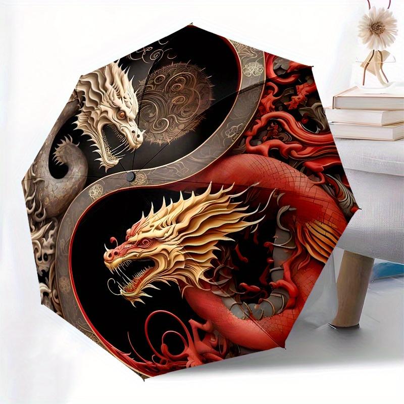 Yin Yang Dragon Art Print: Balance & Strength in DesignUmbrella, Portable 3-Fold Compact Umbrella for Men & Women Gift