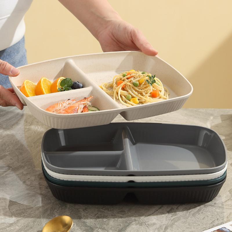 1Pc Divided Dish Diet Reusable Dinner Plate Kitchen Dinnerware Portion Plates For Adults 3 Compartments Microwave Safe