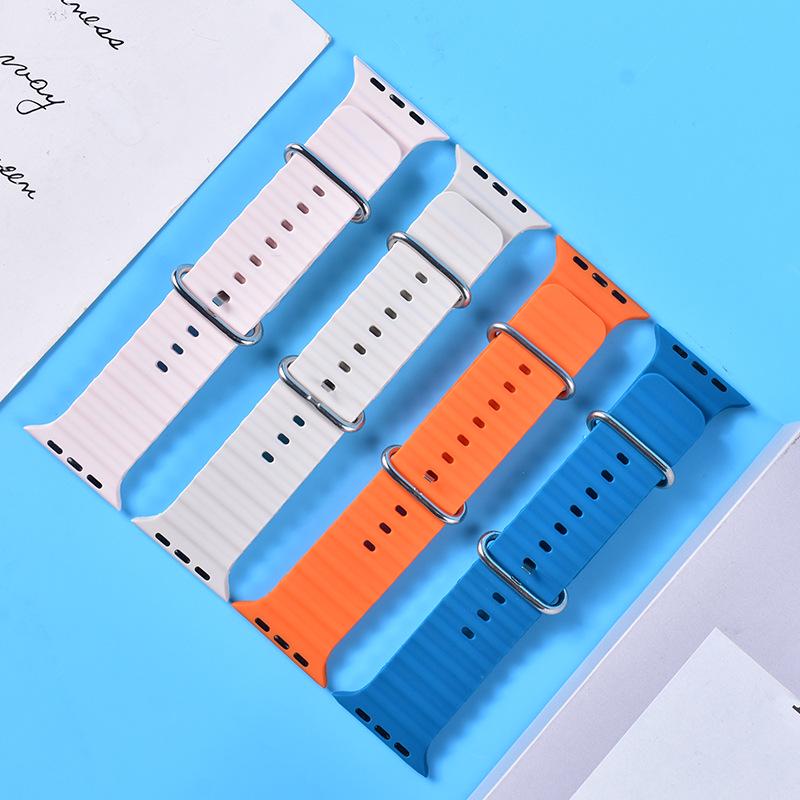 Ocean-Style Silicone Watch Band for Apple Watch: Waterproof with Double Buckle