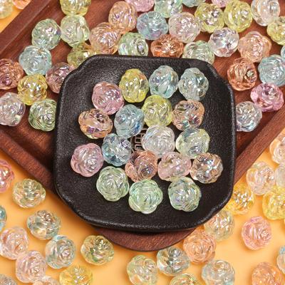 10 sztuk moda przezroczyste UV akrylowe dwustronne trójwymiarowe kwiatowe luźne koraliki DIY ręcznie robione akcesoria z koralikami