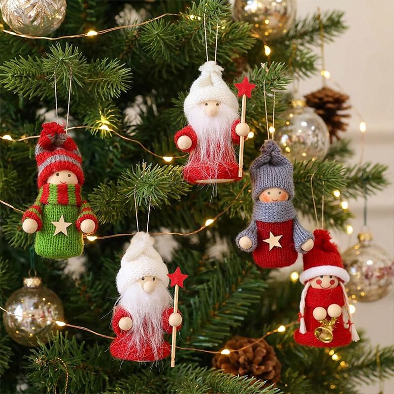 Santa Claus Costume Set 5pcs Plush Christmas Ornament Hanging Decoration Handmade Doll Gift Holiday Tree