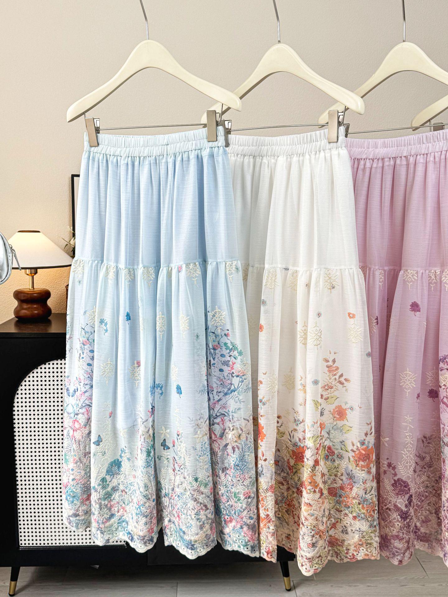 Monet Garden Floral Print Midi Skirt: French A-line Beach Style, Spring/Summer 2026 Collection One Size
