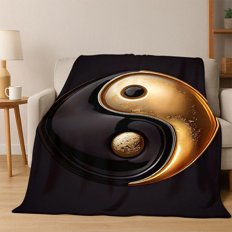 Yin Yang Symbol Chinese Tai Chi Flannel Blanket Soft Warm Throw Blanket for Bedroom Living Room Bed Travel Camping Picnic Gift