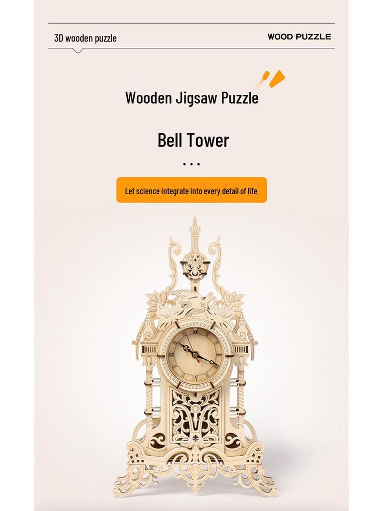 Handcrafted Wooden Clock Tower 3D Puzzle: Creative Educational Toy and Indoor Decoration for Children