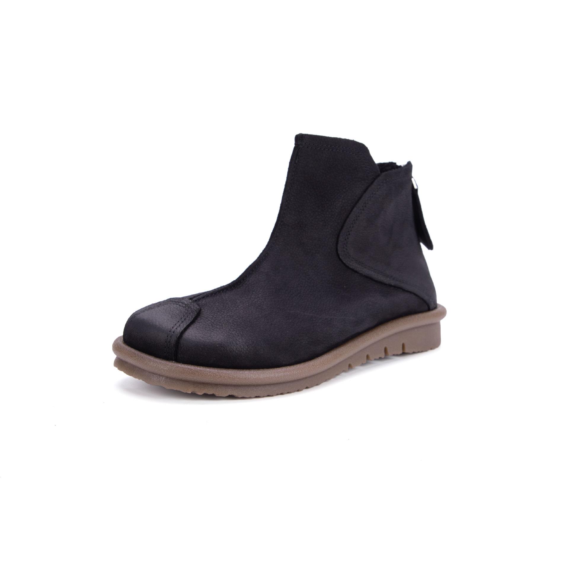 

Johnature Натуральная кожа Короткие ботинки Ретро Ручная работа Коровья кожа Плоская подошва Удобная женская обувь 40 чёрный