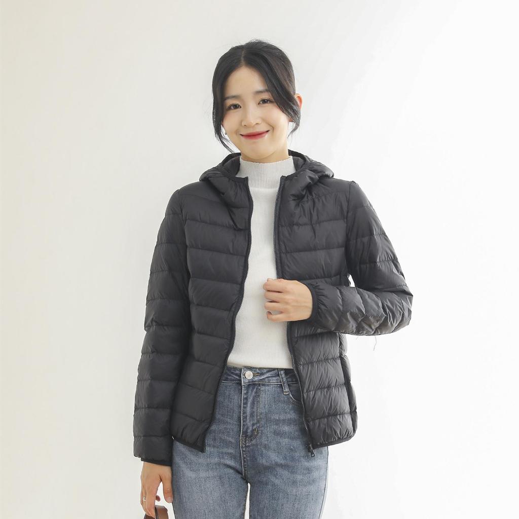 Rourou Women's Hooded Lightweight Down Jacket - New Mushroom Series, Short Style, 90% White Duck Down, Perfect for Autumn and Winter.