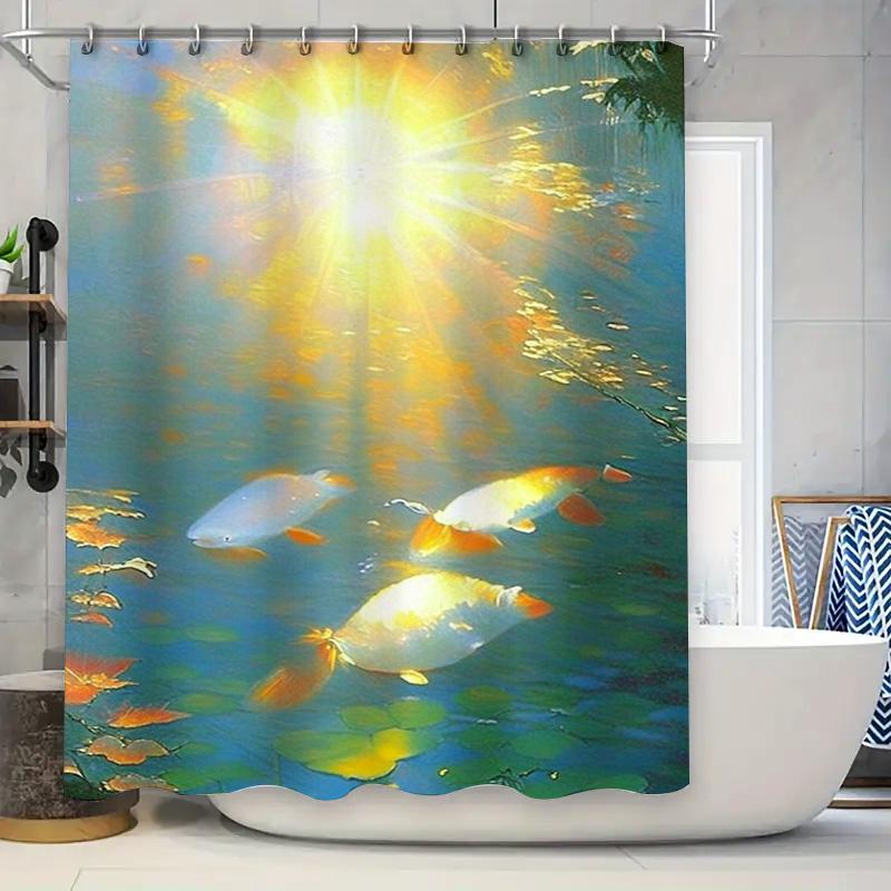 

Vibrant Fish Print Shower Curtain Modern Home Decor Waterfall Design For Bathroom 180X240Cm Waterproof Fabric Free Shipping W60H190(CM)-1 Pcs