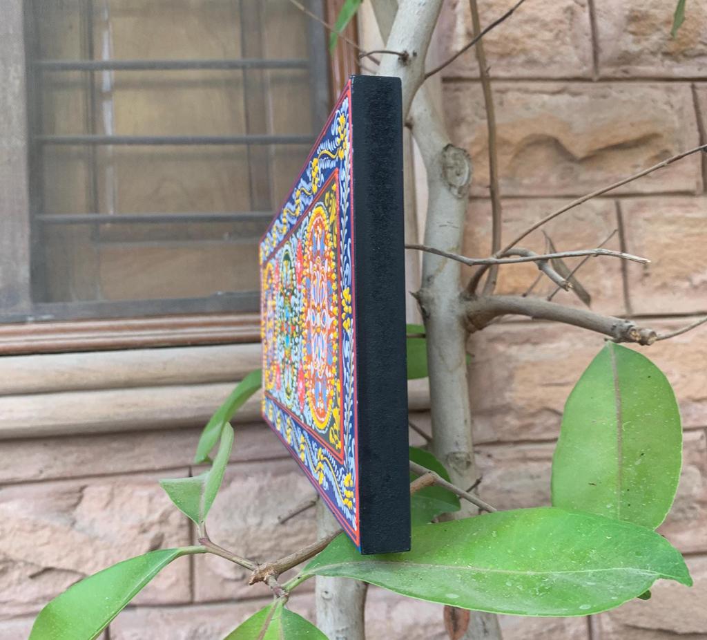 Hand Carved Painted Floral Wood Panel: Indian Home Decor
