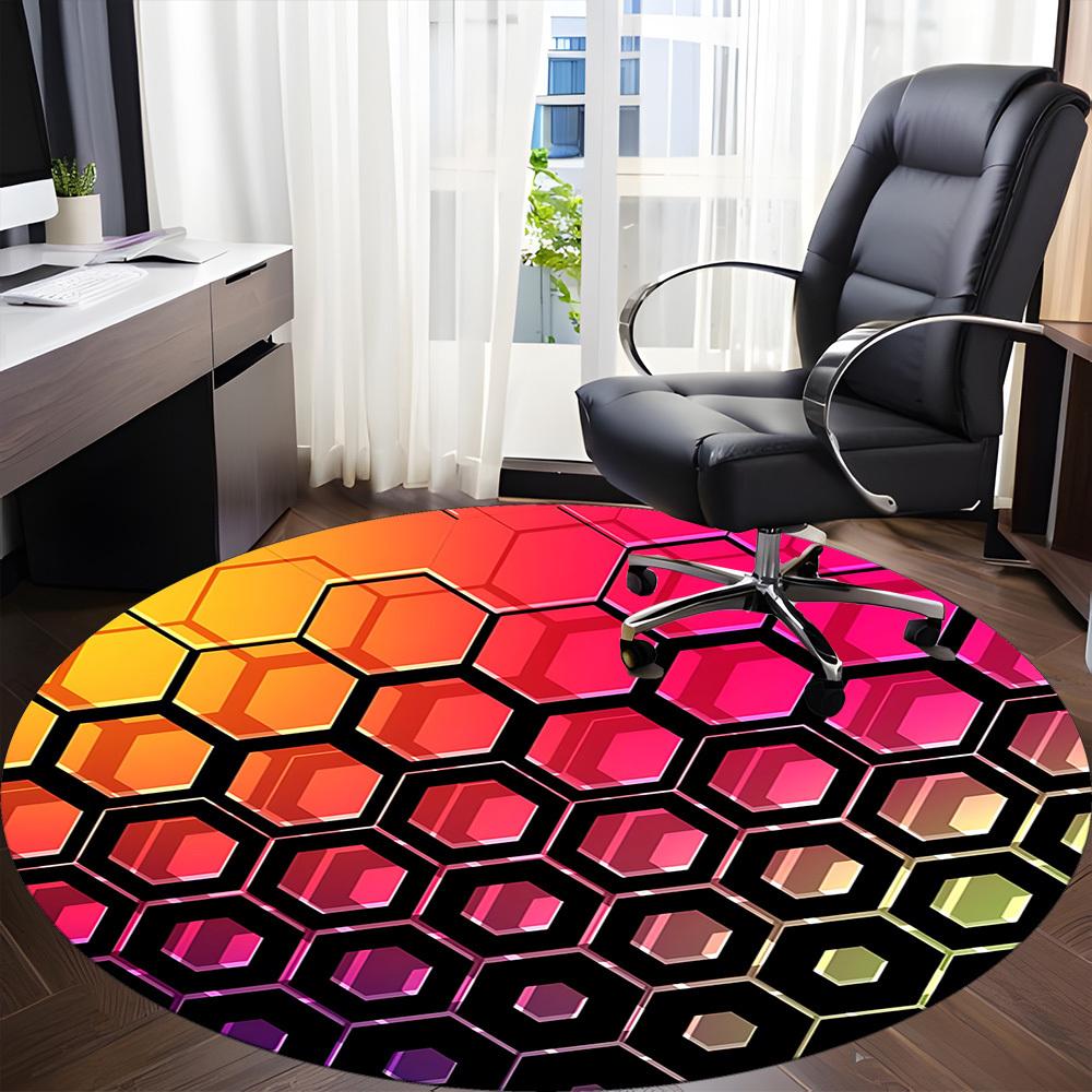 1pc Honeycomb Pattern Chair Carpet for Office, Round Non-Slip Durable Large Size Office Carpet, Suitable for Office, Beautiful Decoration
