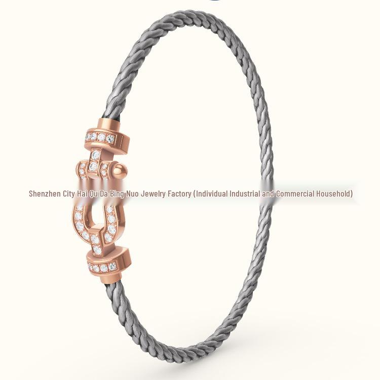 V Gold White Full Diamond Horseshoe Bracelet with Steel Wire Total Length 20CM