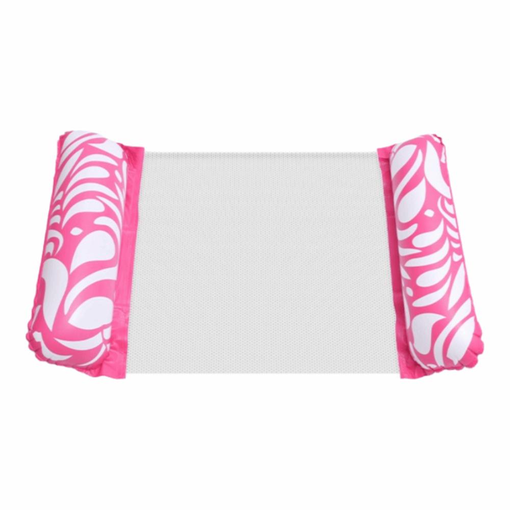 Portable Foldable Water Hammock with Net Backrest Floating Water Bed Inflatable Striped Swimming Pool Mattress Pool Party Toy