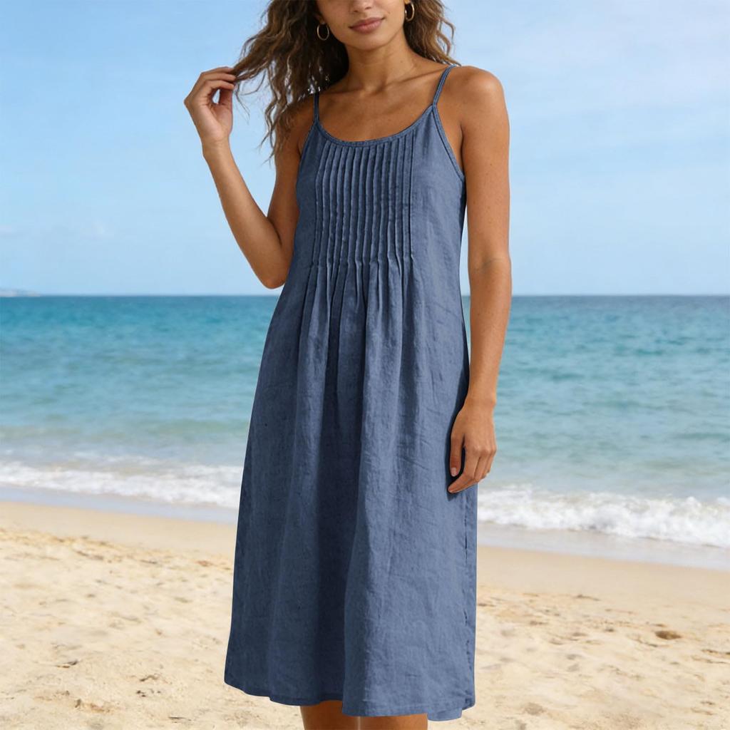 Linen Maxi Dresses for Women Sleeveless V Neck Long House Dress Casual Loose Fit Summer Sundress with Pockets