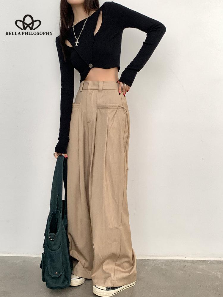 

Новые летние брюки с высокой талией, свободные широкие брюки на шнуровке, женские повседневные брюки XL хаки