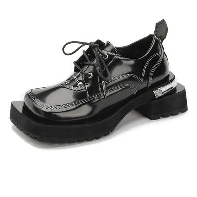 Women Platform Shoes Spring 2025 Square Toe Leather High Quality Causal Loafers Female Thick Heels Lady Footwear