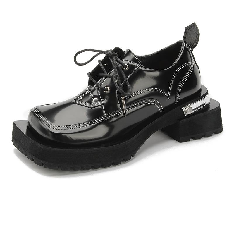 Fashion Fashion Women Platform Shoes Spring 2025 Square Toe Leather High Quality Causal Loafers Female Thick Heels Lady Footwear