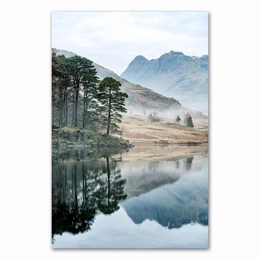 Mountain Lake Reflection Picture Nature Scandinavian Nordic Decoration Coastline Cityscape Print Wall Art Canvas Painting