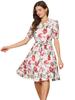Allegra K Floral Dress, Pan Collar, A-Line, Chiffon, Casual, Women's, Beige Red, Size M