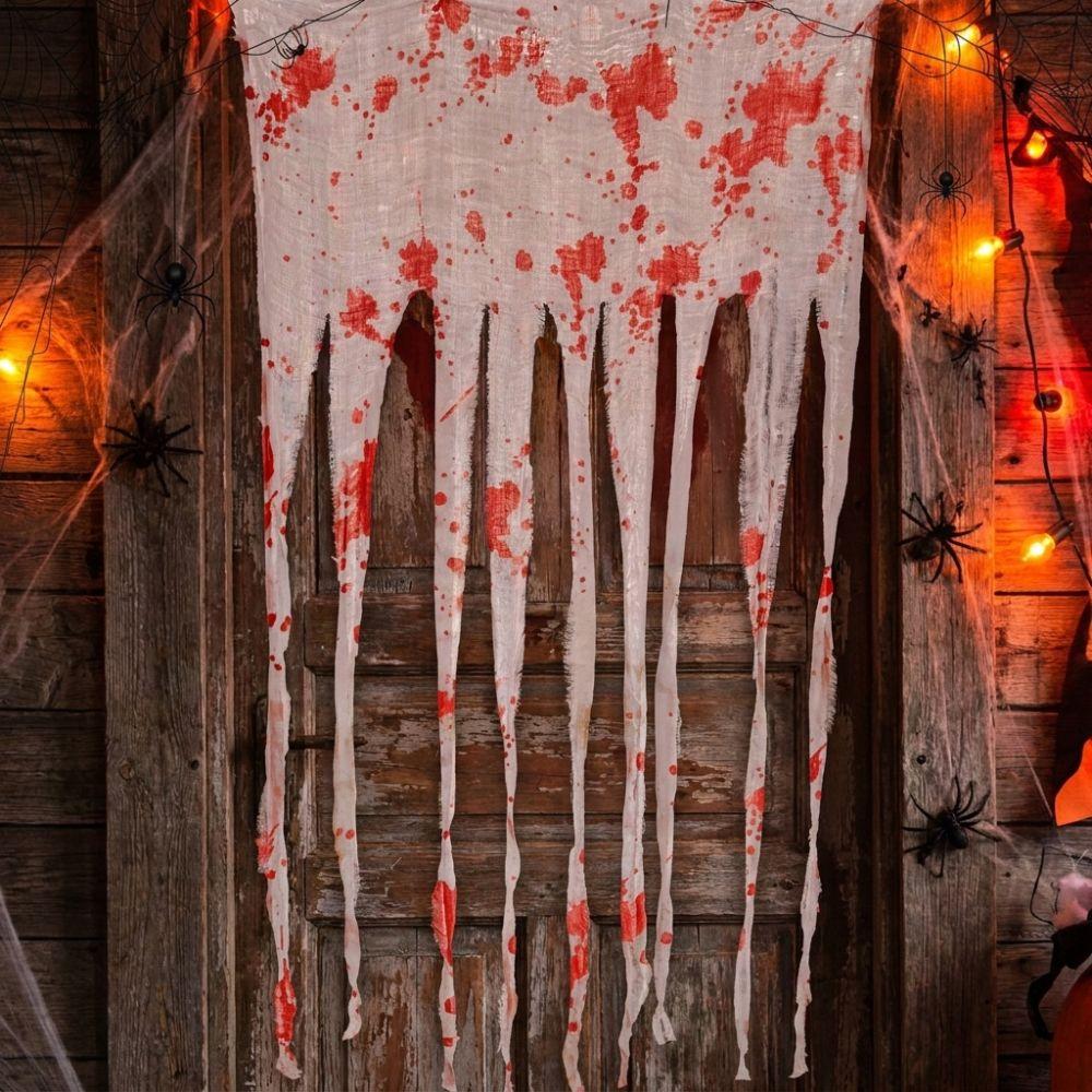 Irregular Frayed Torn Strip Scary Bloody Curtain Blood Splatter Gauze Door Hanging  Ghost Festival