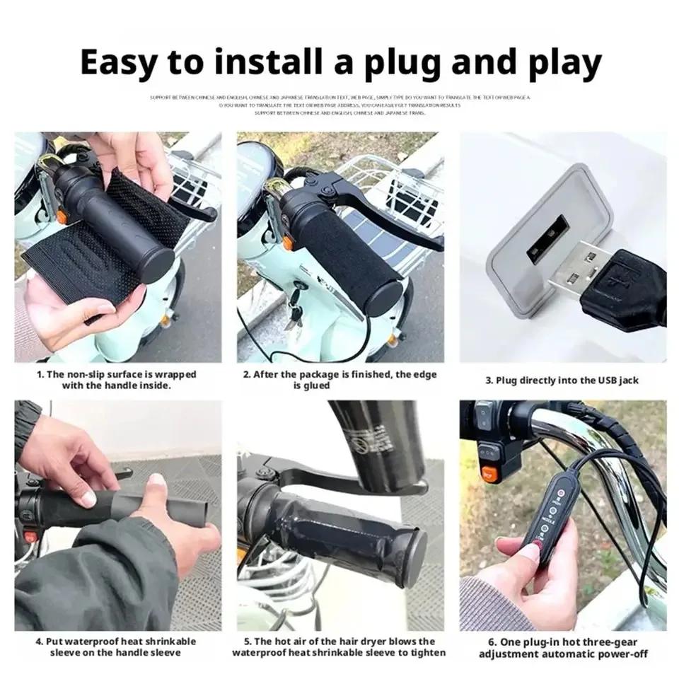 12V USB Motorrad Elektrische Beheizte Griffe Abdeckung 3 Gänge Elektrische Beheizte Lenkergriff Abdeckung Lenker Heizung Wärmer für Outdoor Fahren