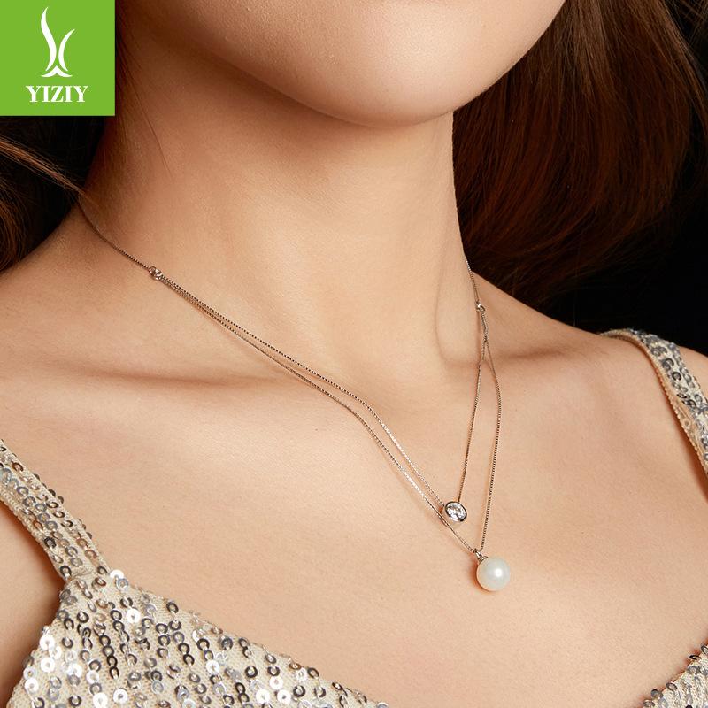 Double Chain 50 Points Moissanite Necklace Women, Simple Light Luxury S925 Sterling Silver Collarbone Chain