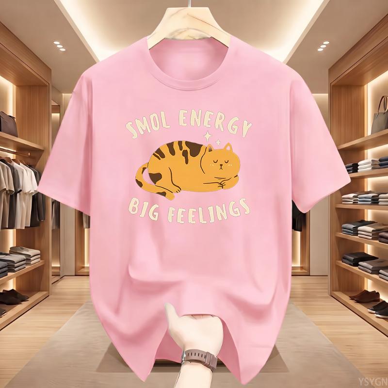 Smol Energy Big Feelings Cat T-shirts Cotton Short Sleeve Round Neck Tshirt Men Women Summer Clothes