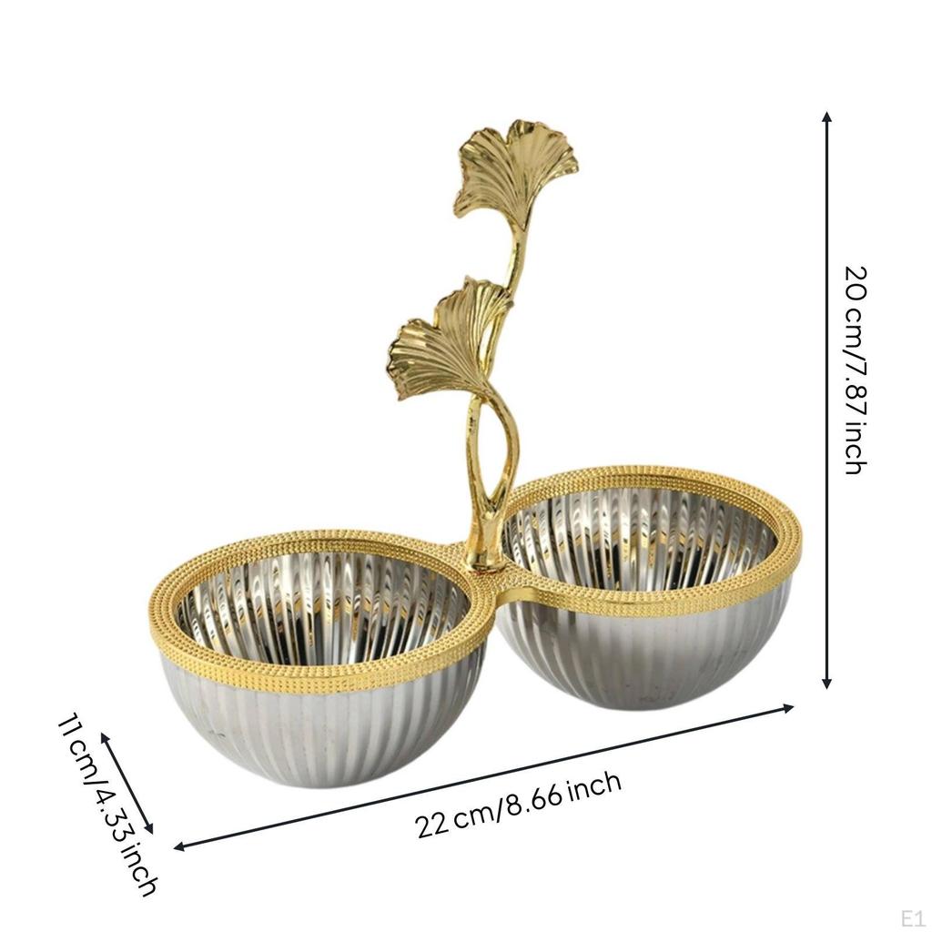Connected Snack Bowl Stainless Steel Candy Dish with Handle LeafShaped for Hosts,