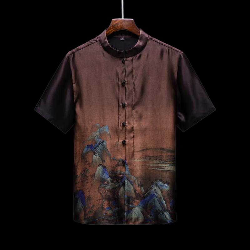 Men's Chinese Style Mulberry Silk Short Sleeve Tang Suit Shirt