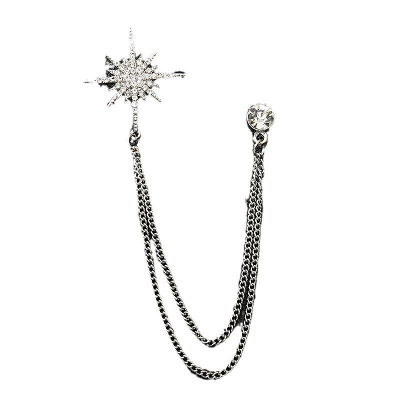 Herrenanzug-Reversnadel-Set im koreanischen Stil mit Kronenbrosche, Kette und Stern-Korsage