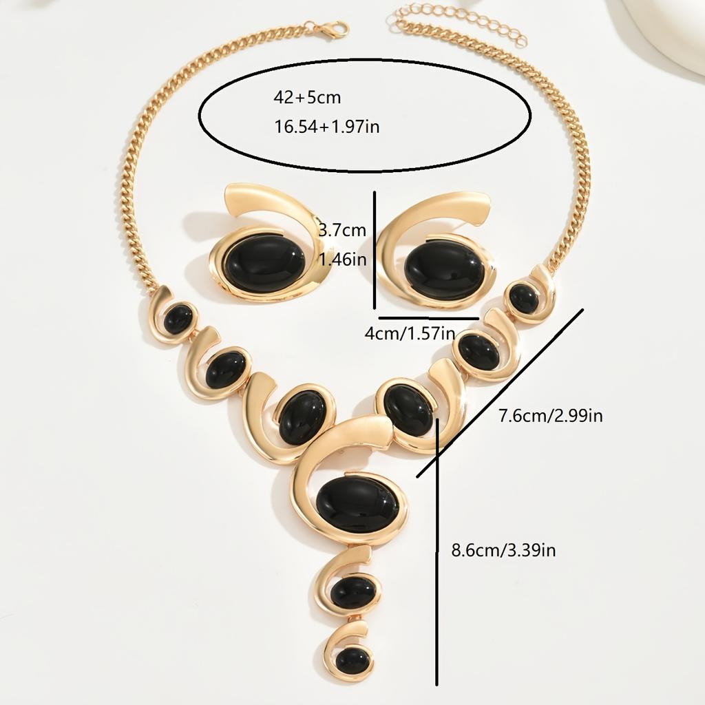 1 Set Boho Classic 2pcs Women'S Jewelry Set, Spiral Snail Shape with Black Rhinestone Inlay, Y-Necklace and Earrings