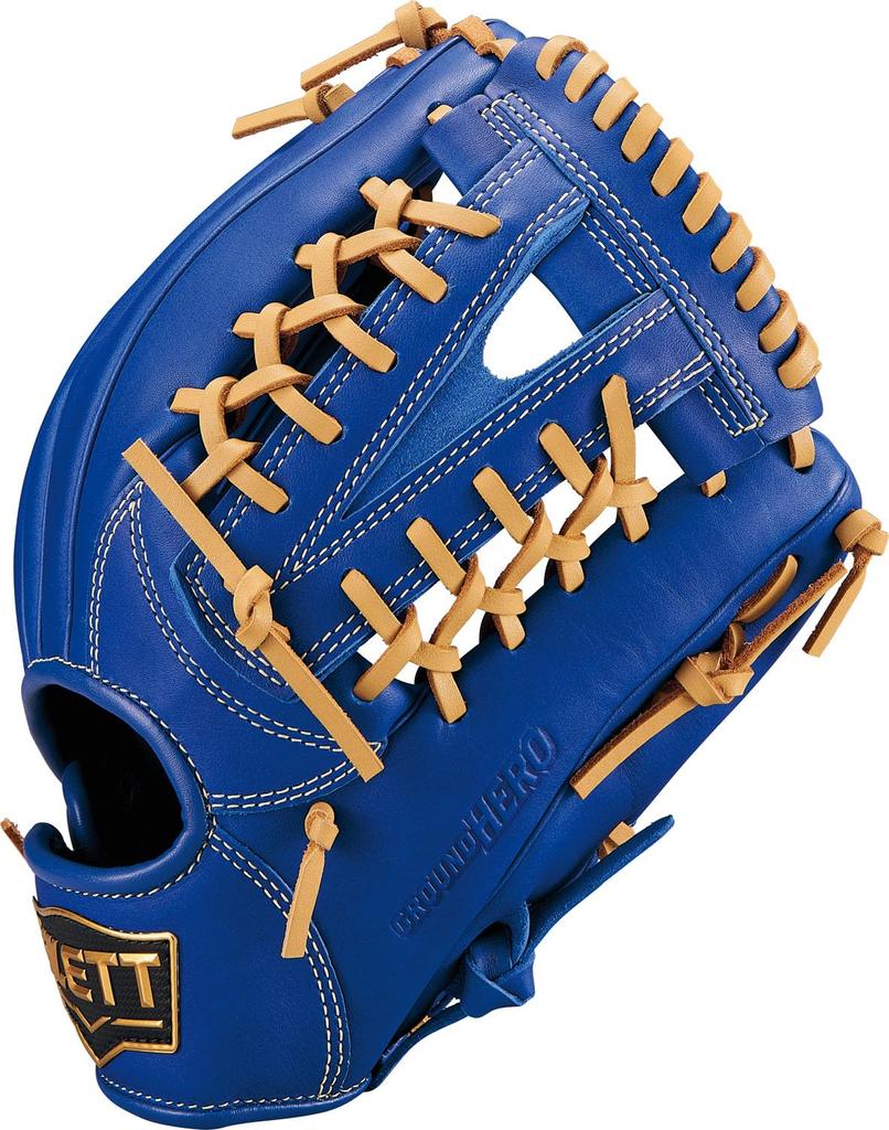 ZETT Youth Baseball Softball Ground Hero Navy x Pastel Brown BJGB76555F Glove, All-Around, Left-Handed Throw, (2532), Size L,