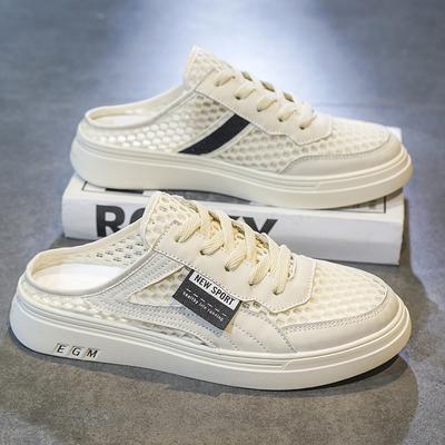 2025 Mesh Halbschuhe für Herren Pantoletten Schnürschuhe Herren Semi-Drag Freizeitschuhe Sandalen Flache Sommer Backless Loafer Slipper Herren Pantoletten