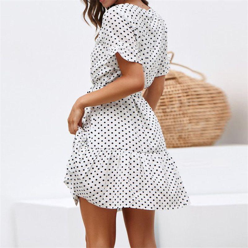 Timeless Ladies Womens Polka Dot V-neck Short Sleeve Summer Shirt Dress In Premium Quality
